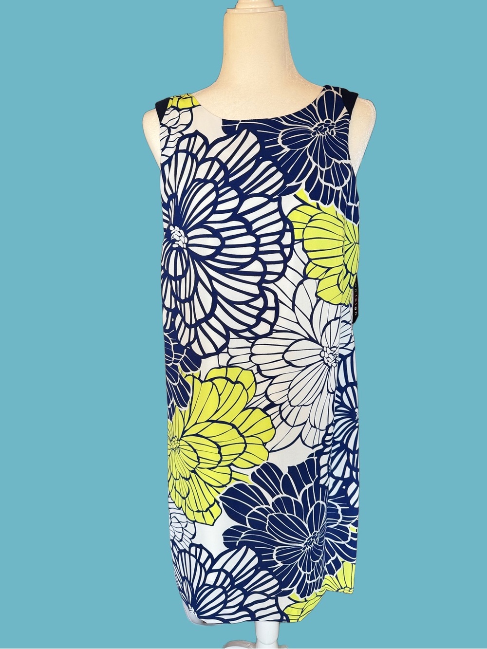 Madison Leigh Navy, White & Lime Floral Midi Dress